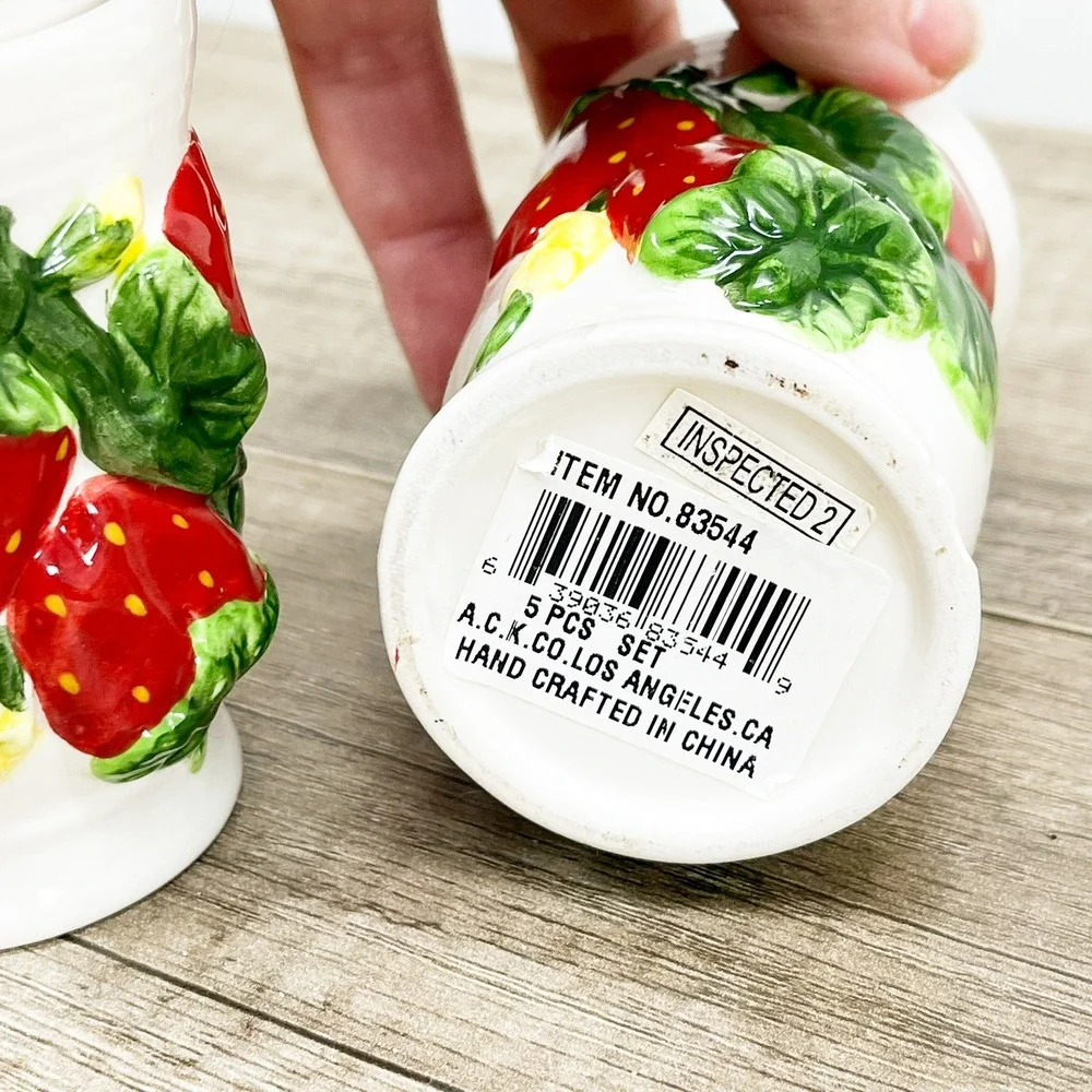 Vintage Ceramic Strawberry Spice Jar Set and Salt and Pepper Shakers